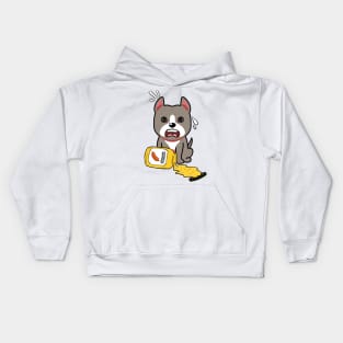 Funny grey dog spilled a jar of mustard Kids Hoodie